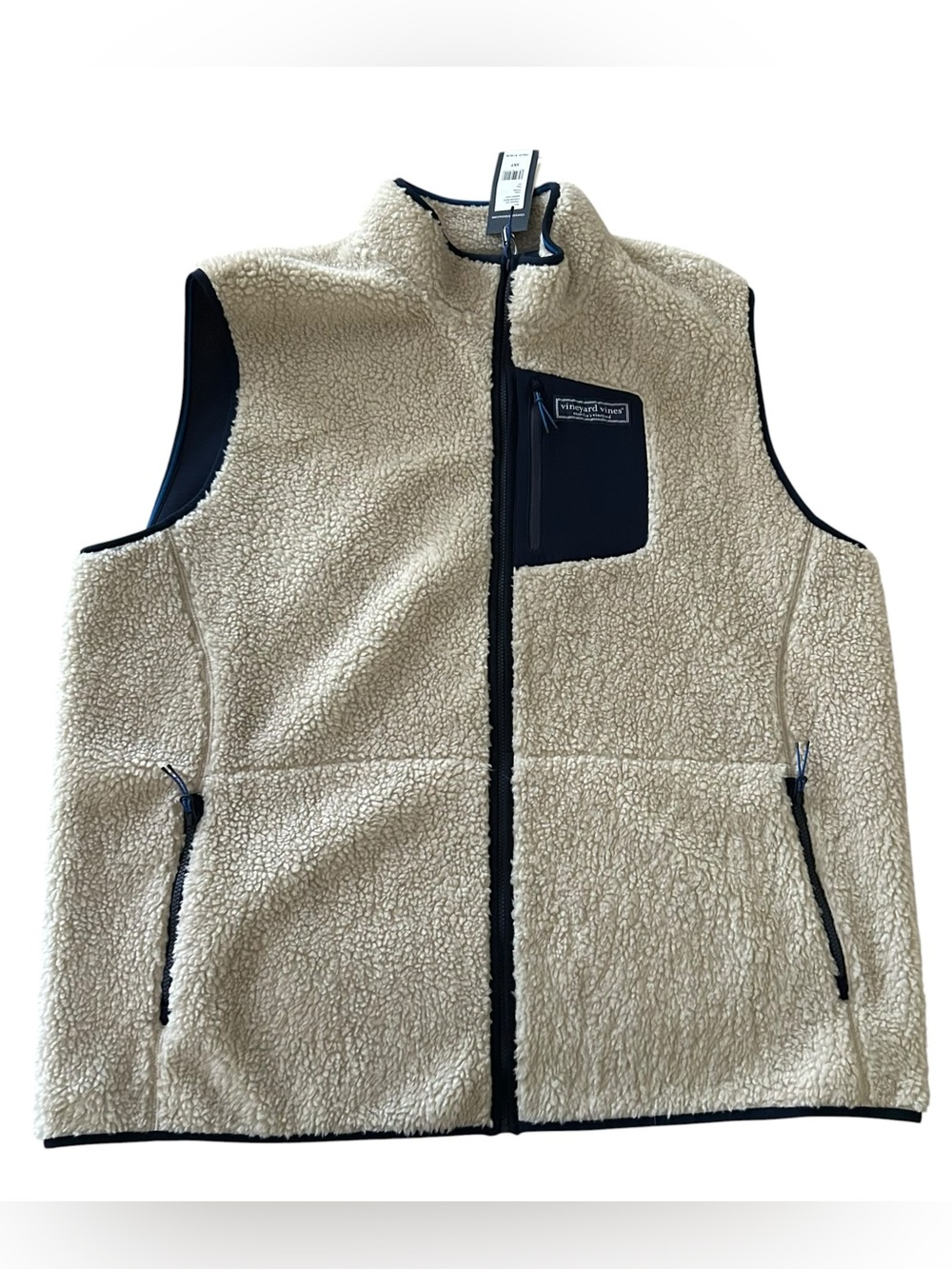VINEYARD VINES Mens 3XT Stone Martha's Beige Sherpa Fleece Full Zip Vest Gilet.